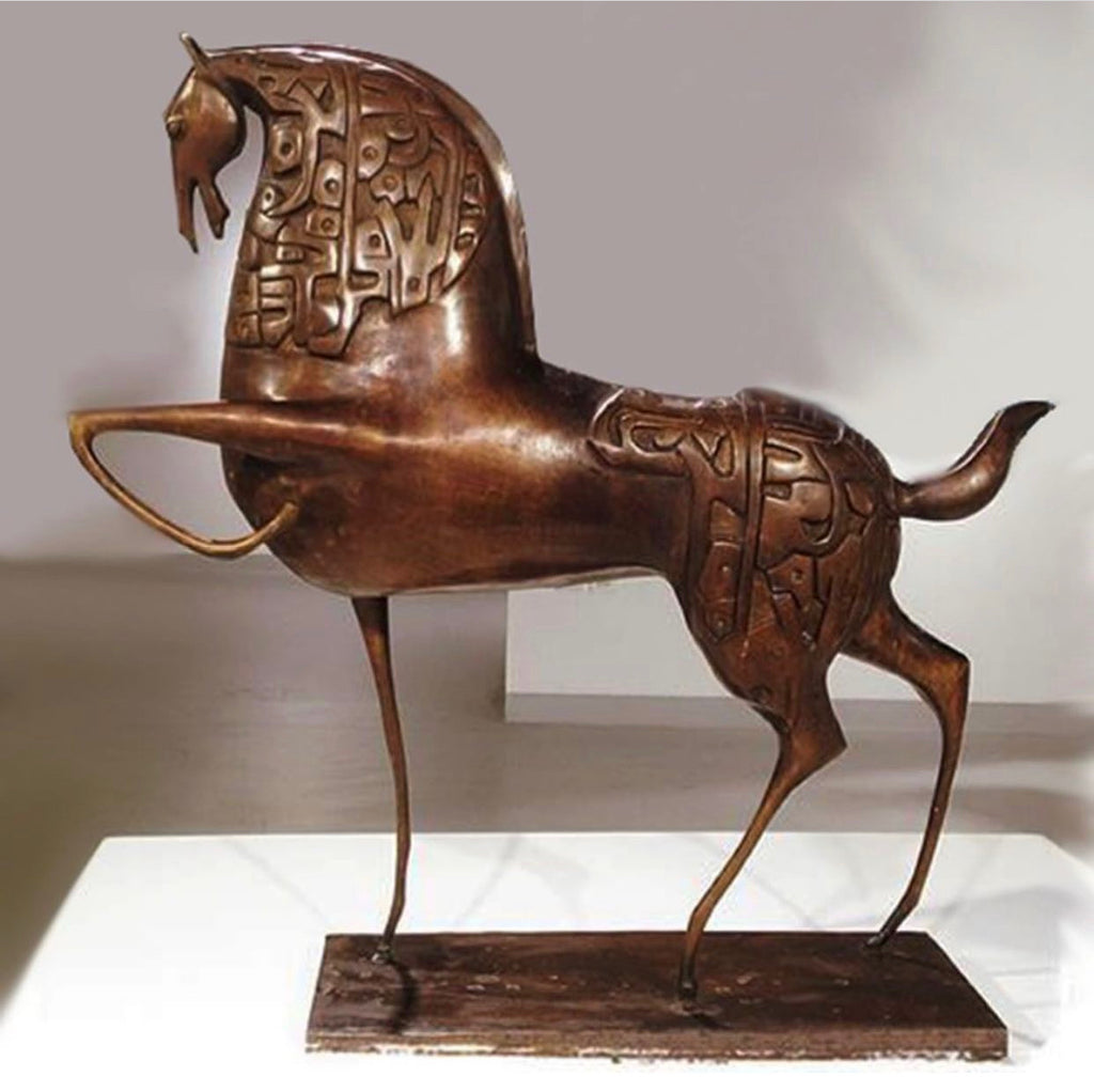 Bronze dancing horse sculpture with Arabic calligraphy by Iraqi artist Ahmed Allawi - Just Art Gallery Qatar